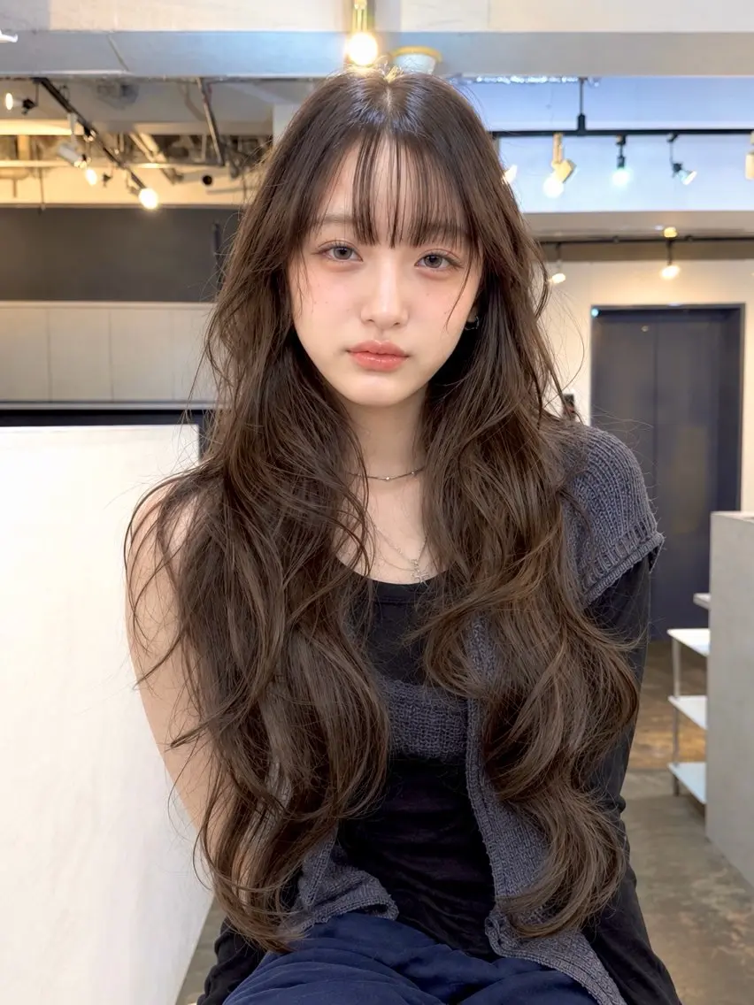 ロング カラー カット ヘアカラー トリートメント 🪡韓国レイヤー/ 艶髪カラー/菊池🪡のヘアスタイル