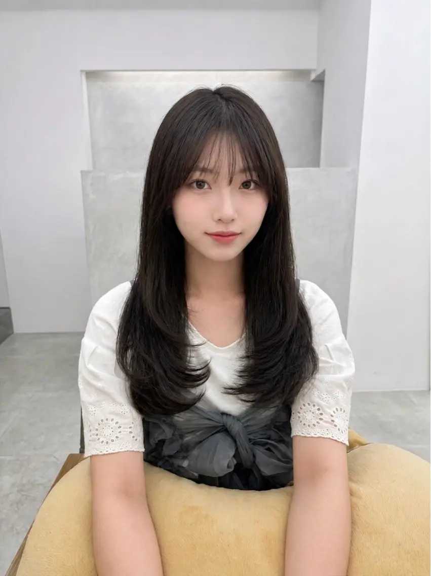 ロング カラー 顔まわりレイヤー 顔周りカット レイヤーカット カット ヘアカラー NaVIユウジ オリーブ/レイヤーのヘアスタイル