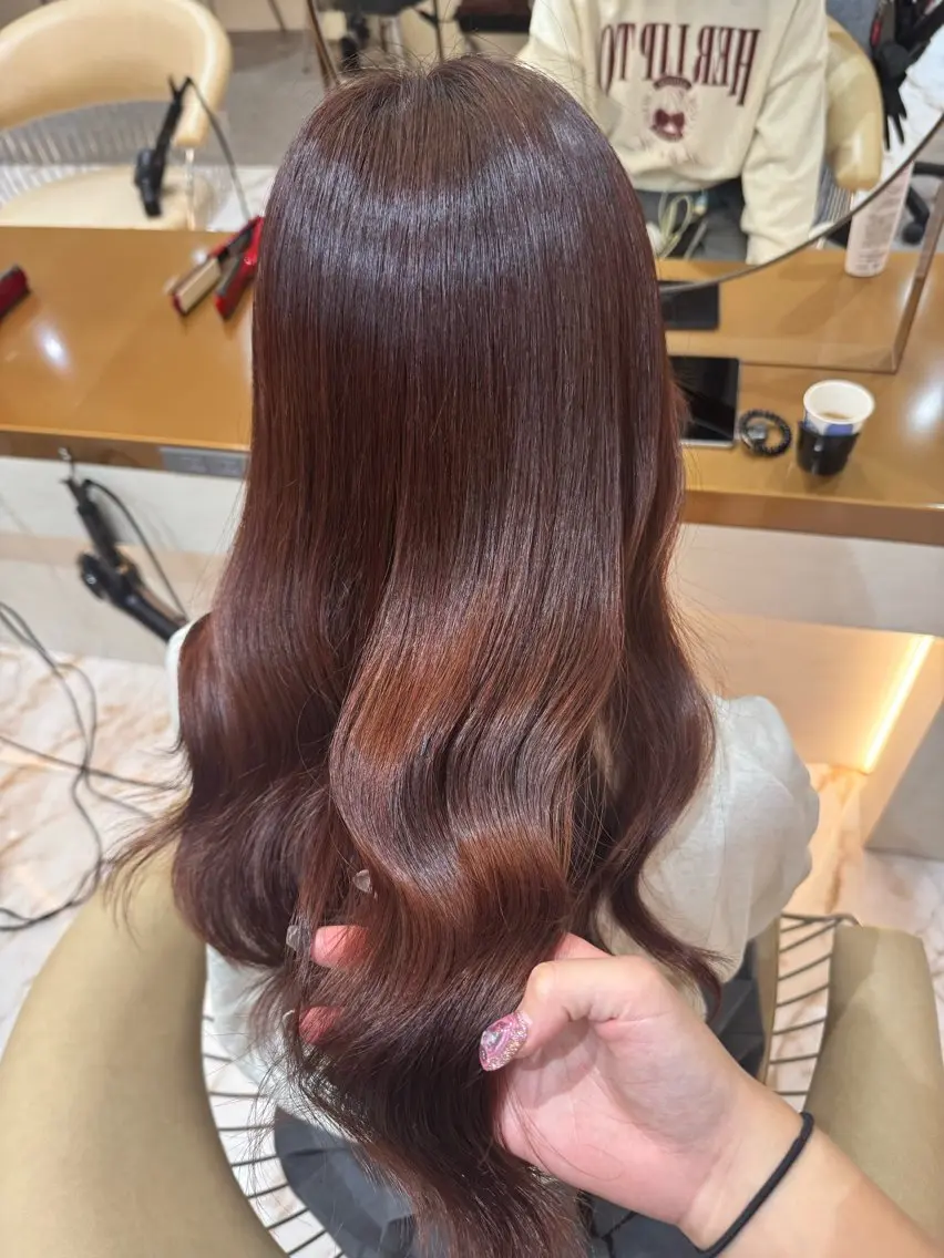 セミロング カラー ブラウンカラー ピンクカラー ピンクブラウン ʚザクザクレイヤー× 艶透明感/にしじまɞのヘアスタイル