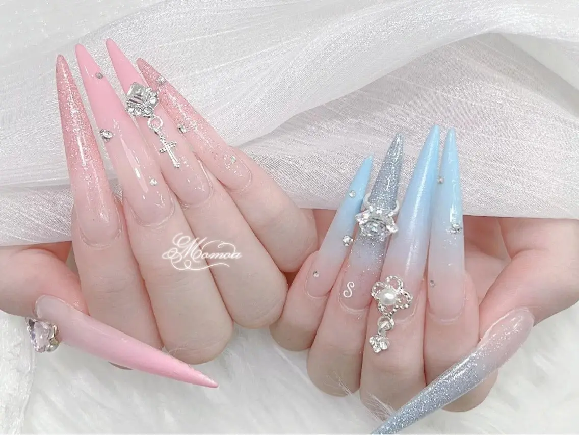 ネイル 成人式 大理石ネイル(マーブル) リボン 夏ネイル ネイルチップ ハンドネイル MoMoA Nail ネイル長さ出し専門店のネイルデザイン