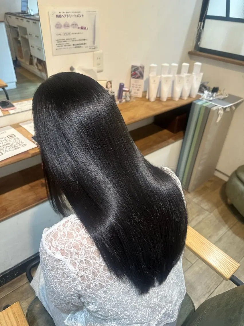 セミロング 髪質改善 トリートメント ヘアカラー トリートメント レイヤー/蟹江/ くすみカラー/川口のヘアスタイル