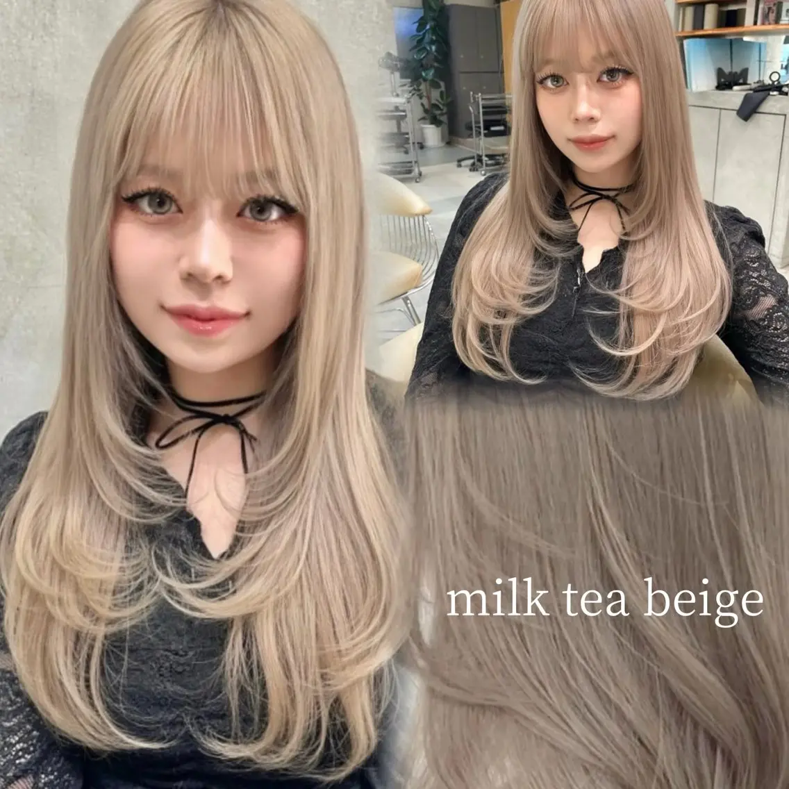 カラー ベージュカラー ブリーチ 透明感カラー ミルクティーベージュ ヘアカラー londnaitre 乙川友杏のヘアスタイル