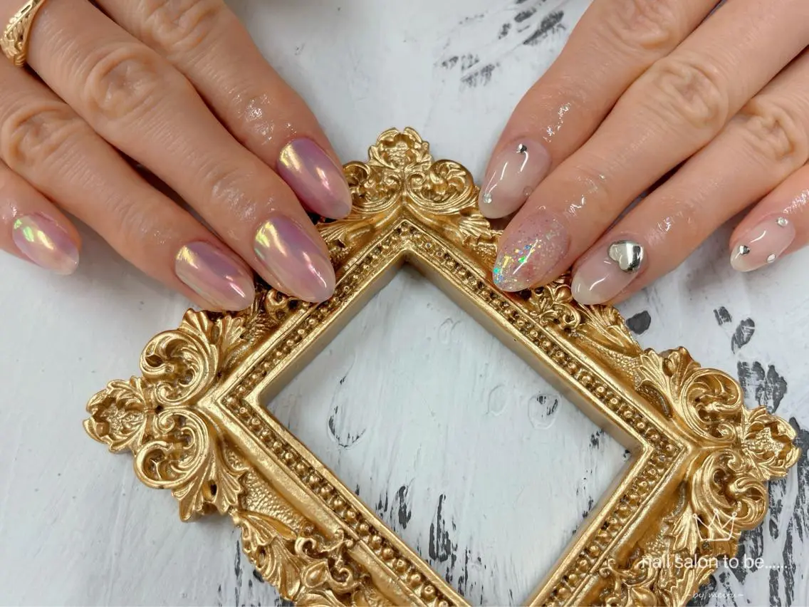 ネイル オーロラネイル ミラーネイル ピンク Nail Salon To Beのネイルデザイン