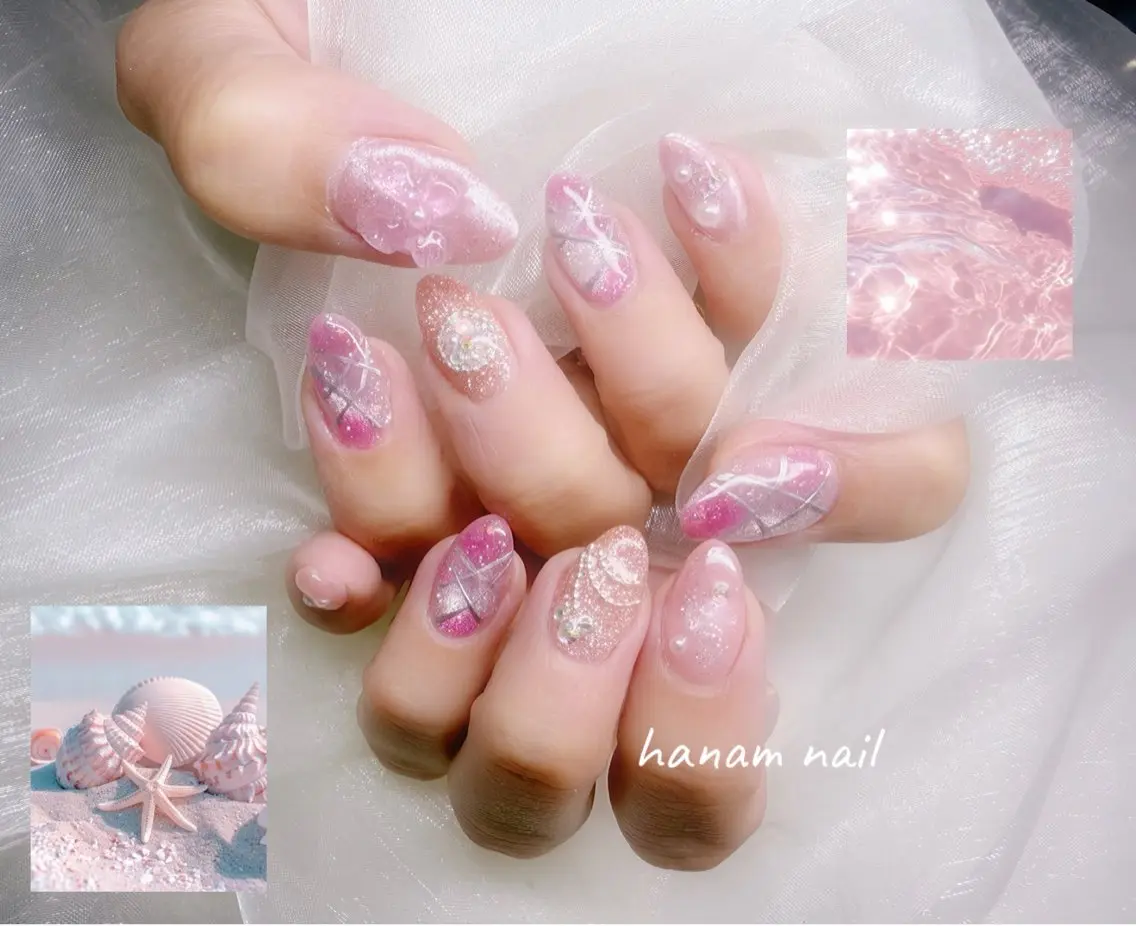 ネイル ハンドネイル hanam nail 🌿🩵ハナムネイルのネイルデザイン