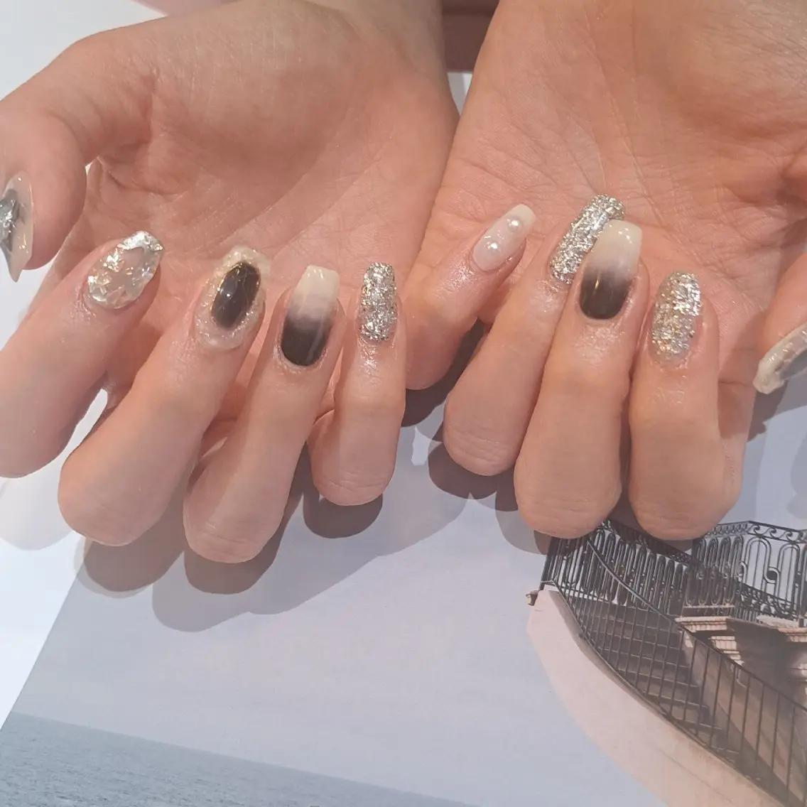 ネイル アートネイル ジェルネイル 持ち込み シルバー ハンドネイル Nail mood デザイン持ち込みokのネイルデザイン