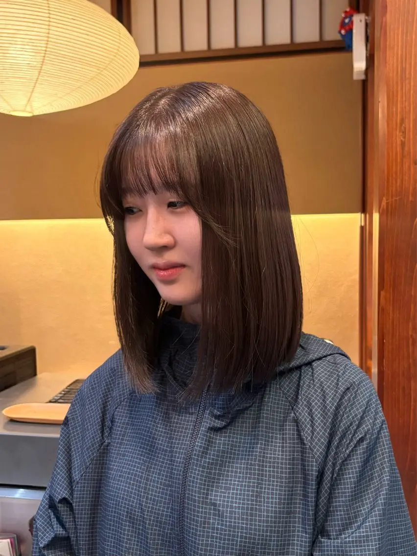 ミディアム カラー 切りっぱなしボブ 透明感カラー ボブ カット ヘアカラー saho ⟡.·のヘアスタイル