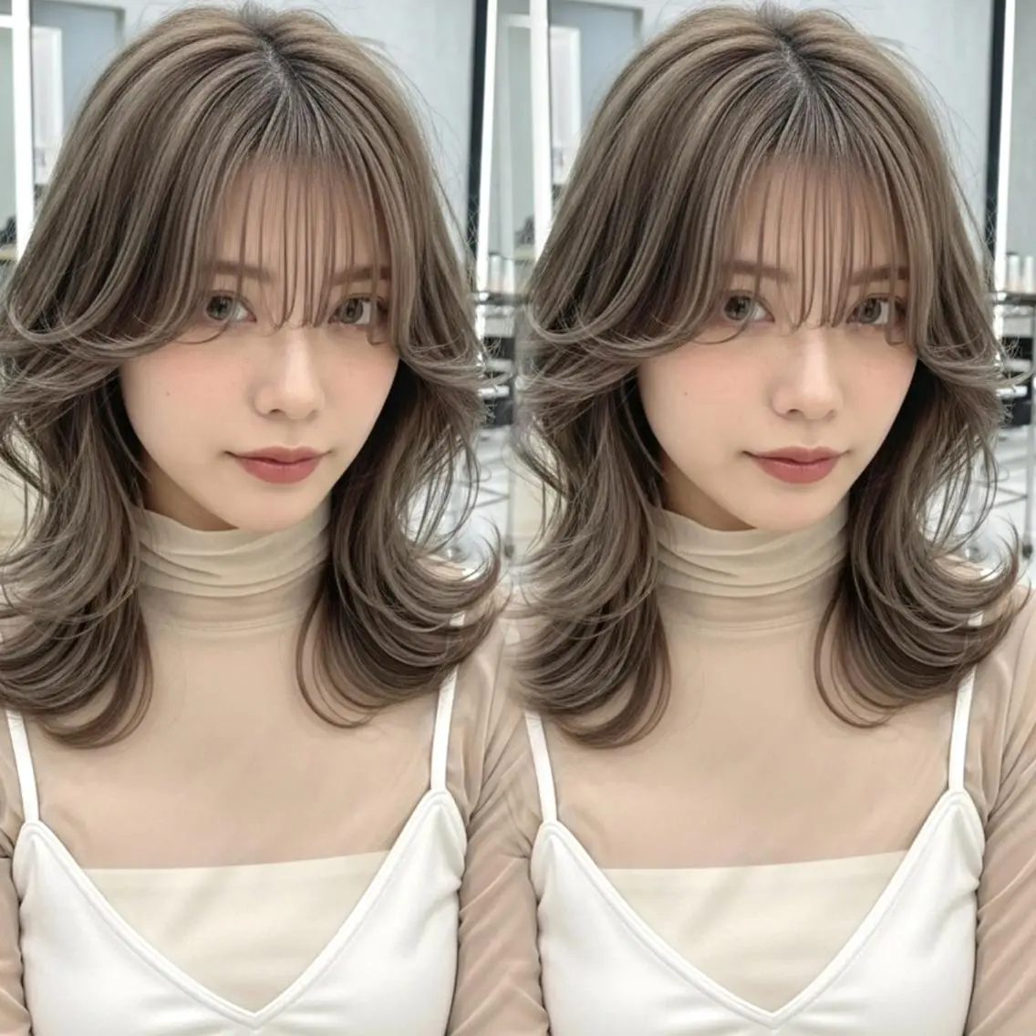 ミディアム 顔周りカット 韓国風ヘア レイヤーカット 小顔カット カット ヘアカラー トリートメント ✨顔周りで垢抜け🦋 韓国レイヤー✨北千住のヘアスタイル