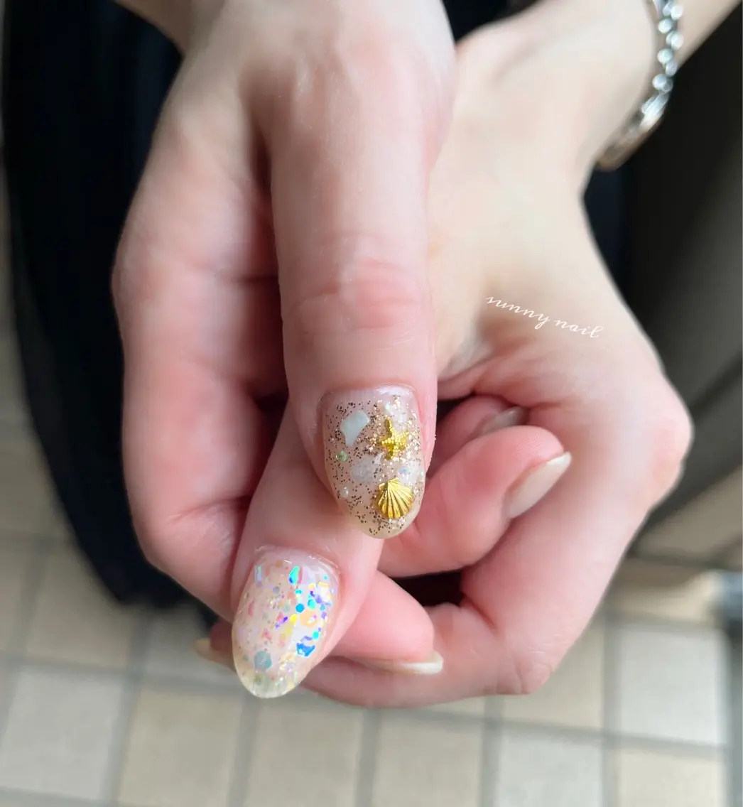 ネイル オーロラネイル ジェルネイル ミラーネイル パラジェル 夏ネイル sunny nailのネイルデザイン