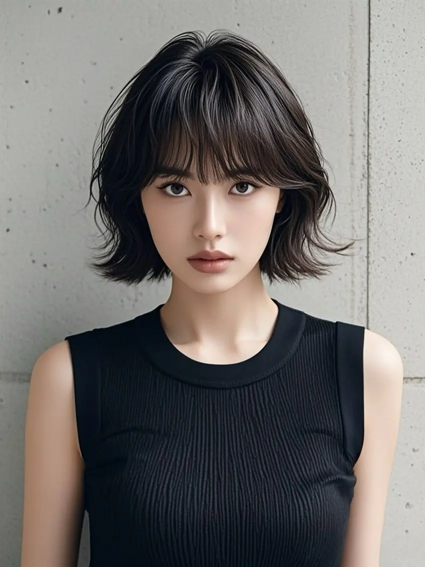ミディアム ショートボブ ミディアムレイヤー ミディアムパーマ アッシュ ボブ カット ヘアカラー ウルフカット 811 大阪梅田 ウルフのヘアスタイル