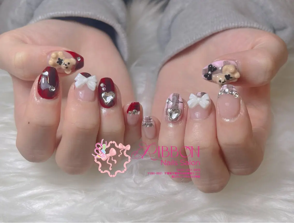 ネイル チークネイル フットネイル フレンチネイル グラデーション 韓国ネイル ハンドネイル Ribbonnail salonのネイルデザイン