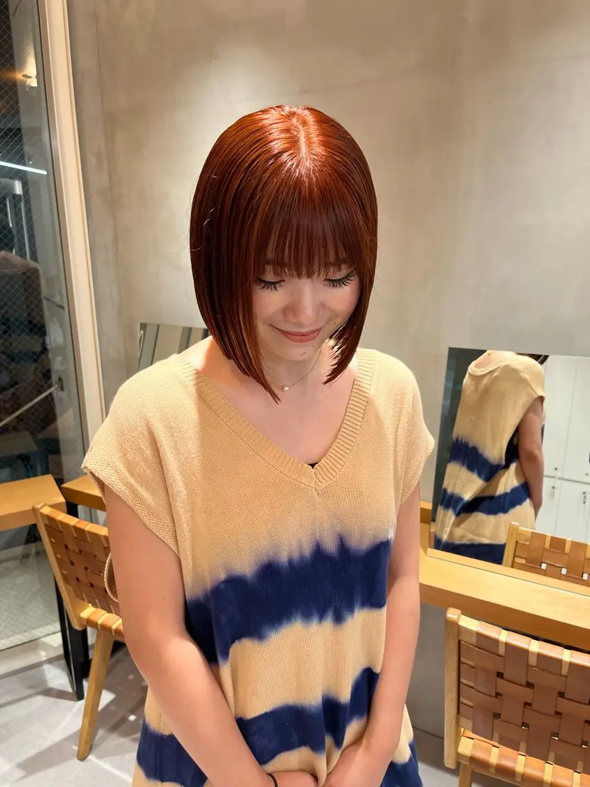 ミディアム カラー カット ヘアカラー トリートメント 縮毛矯正ボブ&顔まわ レイヤー♡TOMOEのヘアスタイル