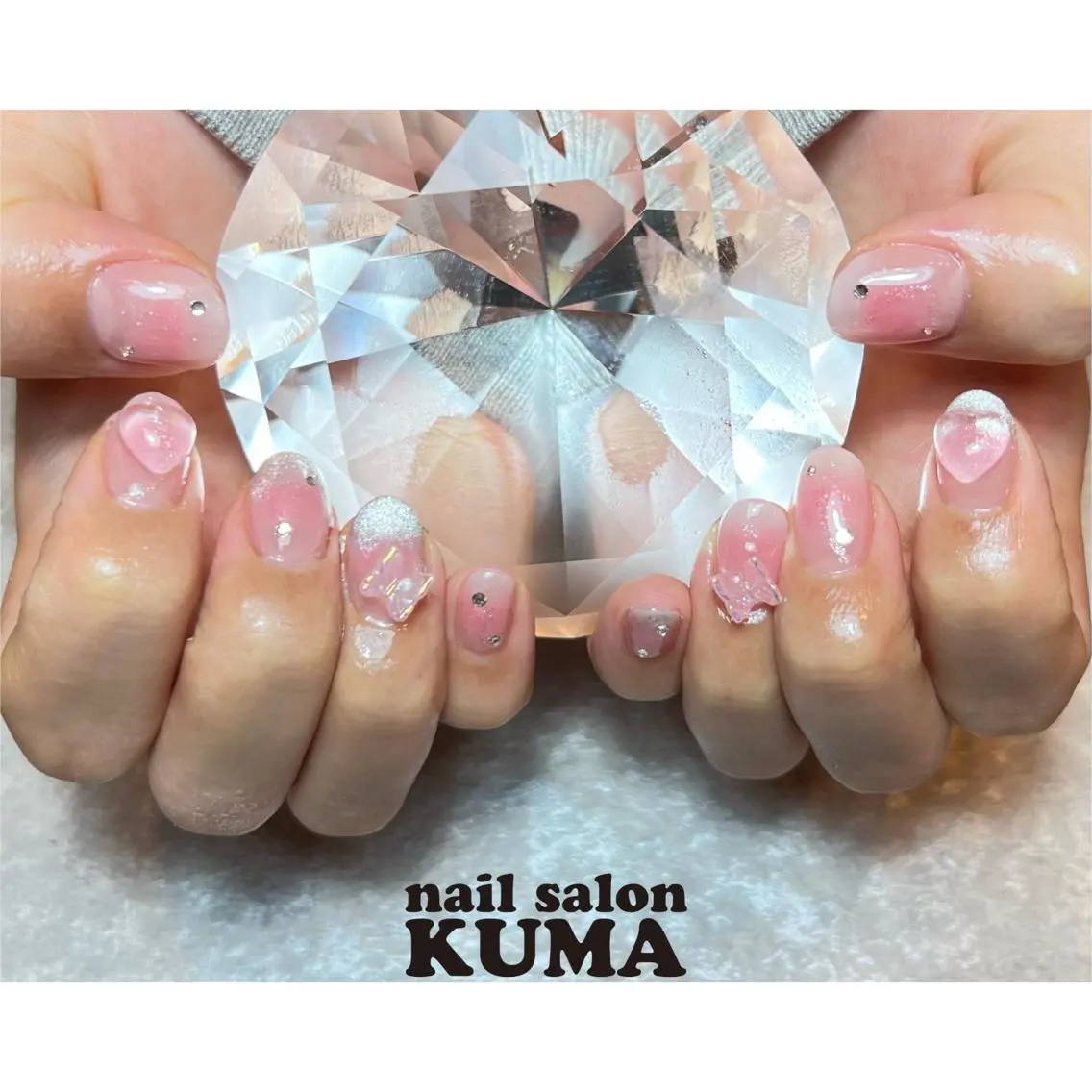 ネイル 長さ出し フレンチネイル ジェルネイル ガラスフレンチ 韓国ネイル ハンドネイル nailsalon KUMAのネイルデザイン