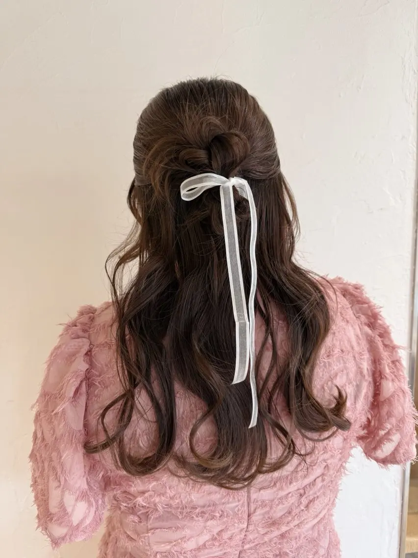 ロング ヘアアレンジ ハーフアップ 暖色カラー /ヘアアレンジ/花鈴のヘアスタイル