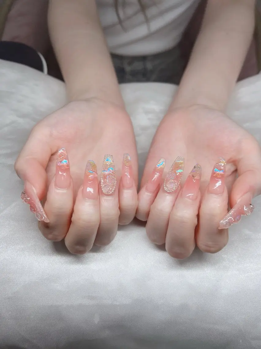 ネイル 長さ出し グラデーション キラキラネイル マグネットネイル ニュアンスネイル Lee Nails チップ長さだし専門店のネイルデザイン