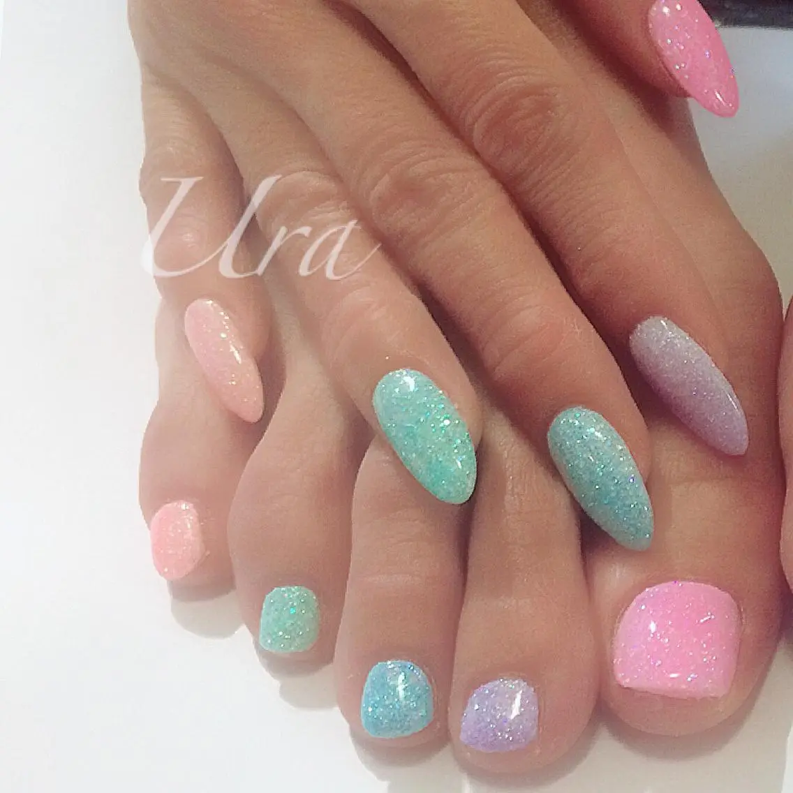 ネイル フットネイル ラメ(グリッター) パステルネイル UrakoNail 《nail》のネイルデザイン