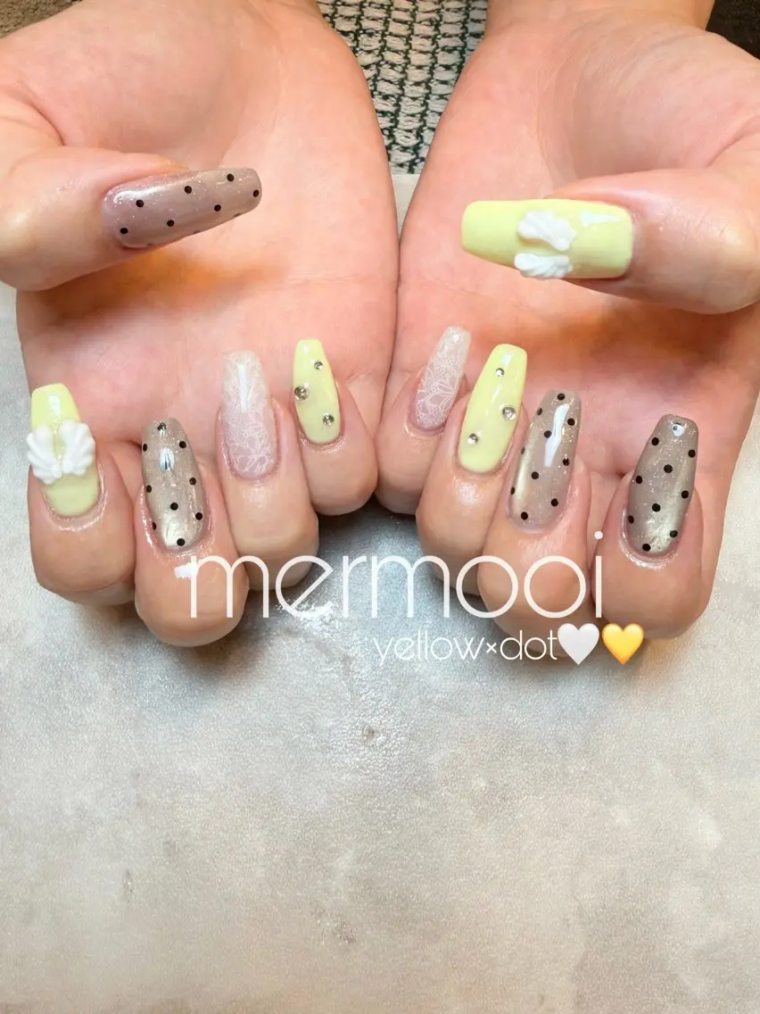 ネイル レース 黄色 ハンドネイル mermooi nailのネイルデザイン