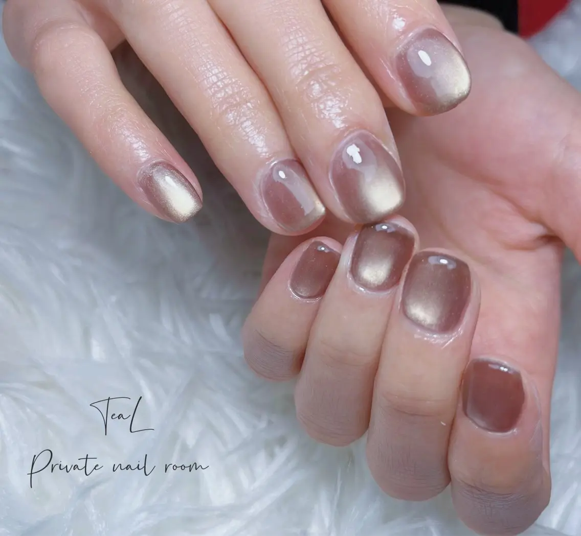 ネイル ブラウン マグネットネイル ワンカラーネイル ハンドネイル TeaL nailのネイルデザイン