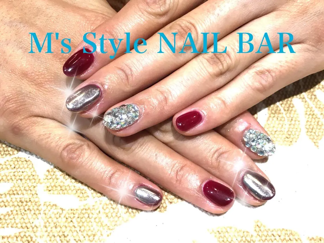 ネイル ボルドー ミラーネイル ハンドネイル M's Style NAIL BARのネイルデザイン