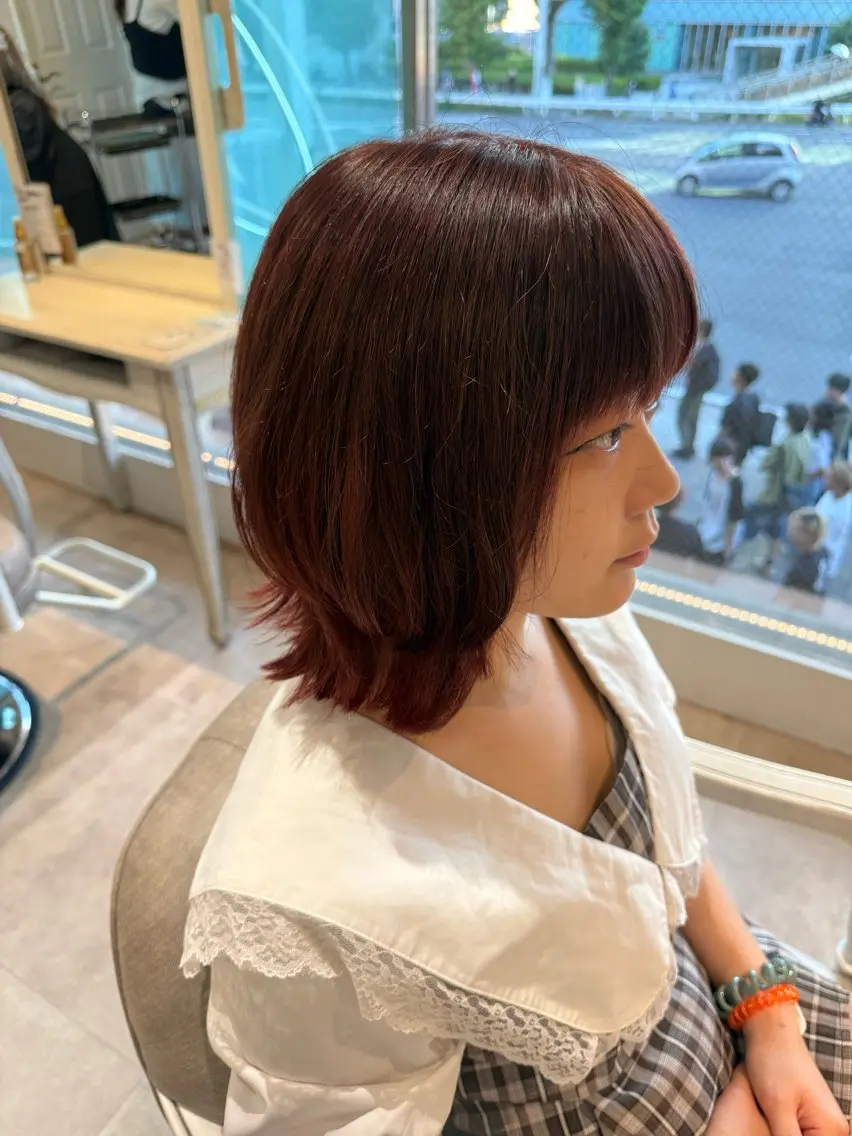 ミディアム カラー ブリーチ ブリーチなしカラー レッドカラー カット ヘアカラー CreBiA -Rukiya-のヘアスタイル