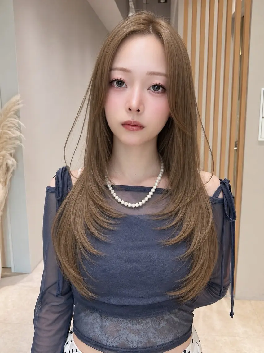 ロング カラー ヘアカラー 興津/韓国レイヤー ダブルカラー美髪縮毛のヘアスタイル