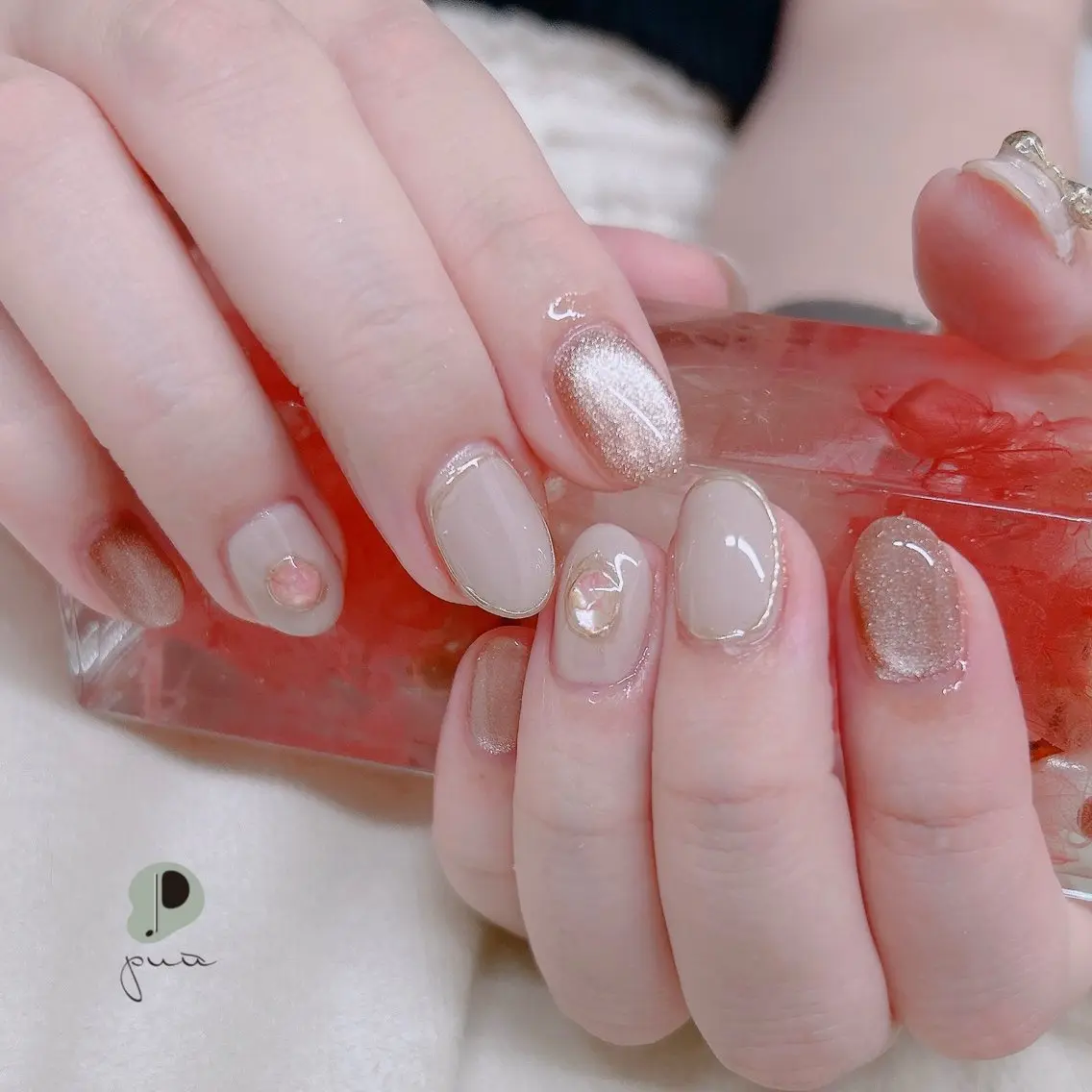 ネイル ジェルネイル マグネットネイル ワンカラーネイル 春ネイル ハンドネイル Nail salon puu kyotoのネイルデザイン
