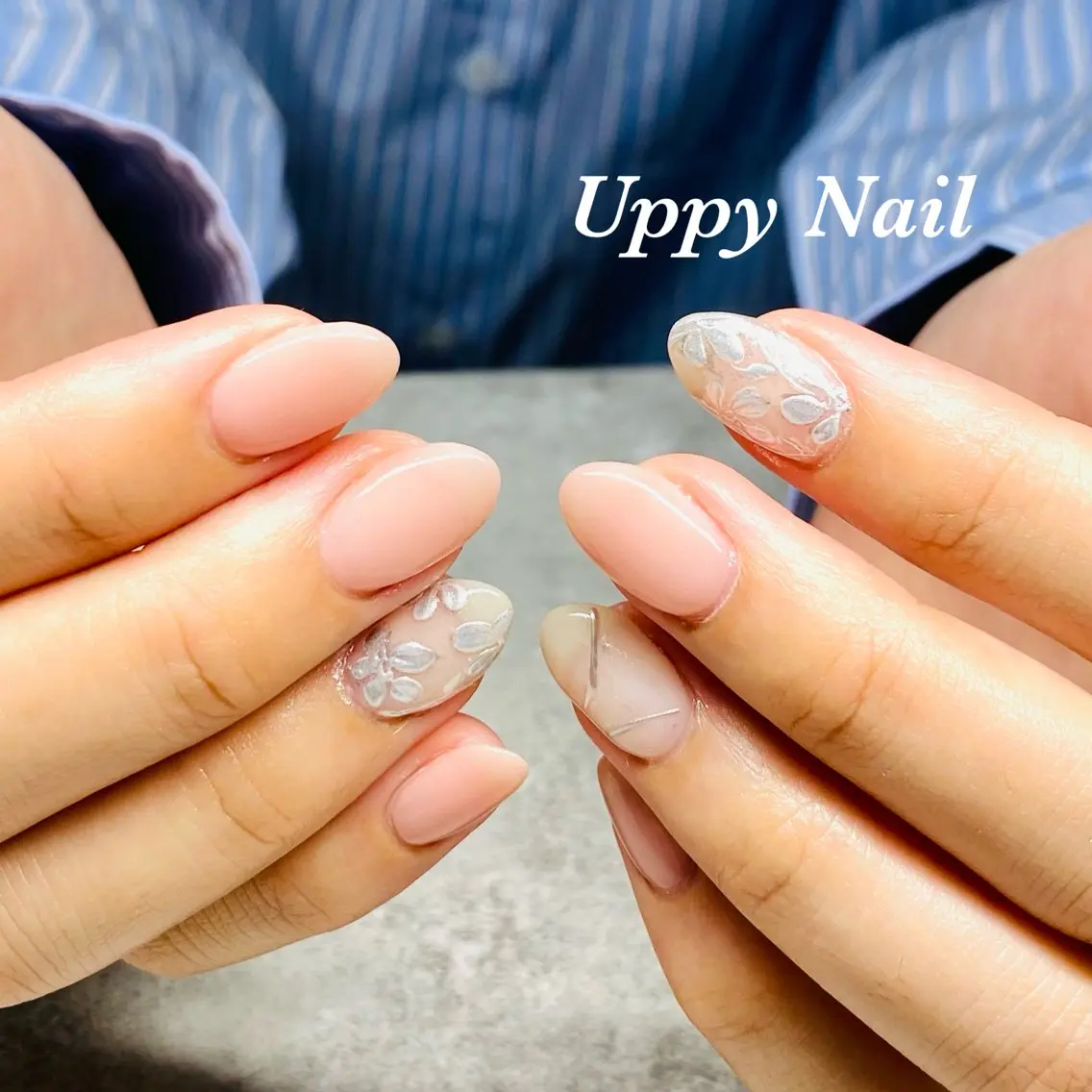 ネイル フラワーネイル ミラーネイル ピンク ハンドネイル Uppy Nail ukyoのネイルデザイン