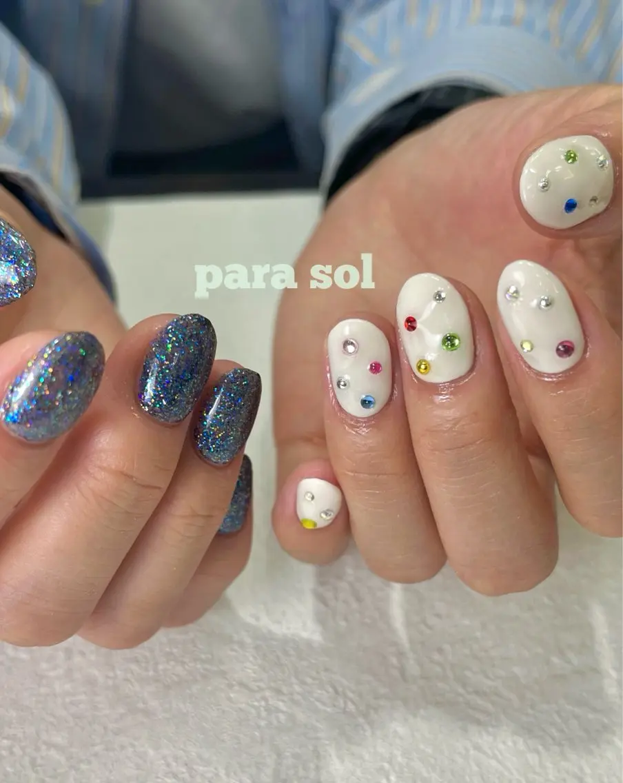 ネイル ジェルネイル キラキラネイル ラメ(グリッター) ワンカラーネイル パラジェル ハンドネイル フットネイル Para Sol nail Maoのネイルデザイン