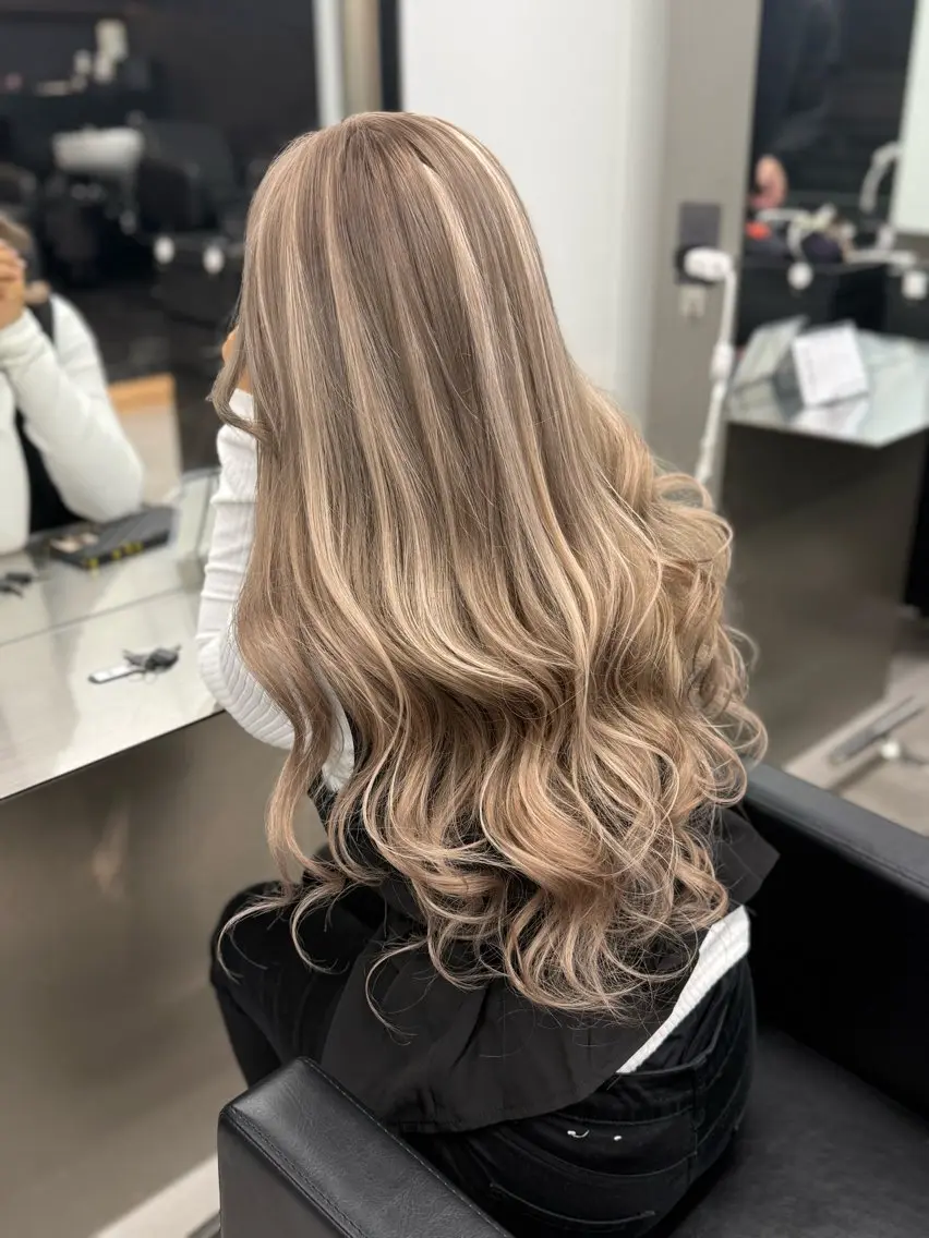 ロング カラー シールエクステ ブリーチ ダブルカラー ハイトーンカラー ブリーチなしカラー ミルクティーベージュ MAIのヘアスタイル