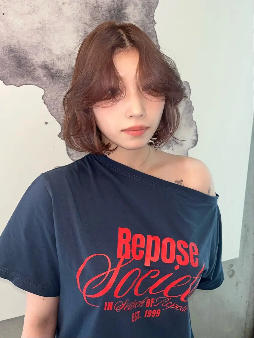 ミディアム カラー ブリーチ ブラウンカラー 透明感カラー ピンクカラー ピンクブラウン カット ヘアカラー トリートメント AMI🎀韓国ヘア 透明感カラーのヘアスタイル