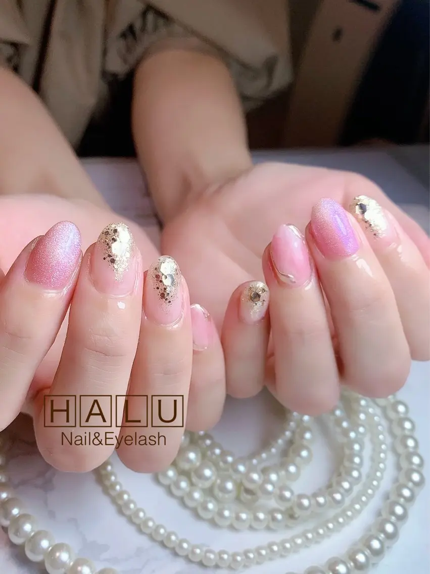 ネイル ゴールド ピンク HALU ハルのネイルデザイン