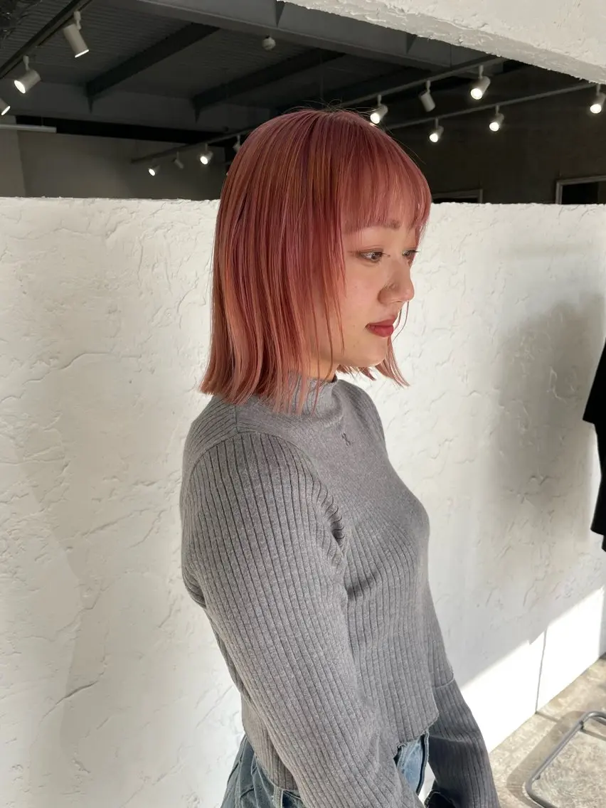 ミディアム カラー ブリーチ ケアブリーチ ハイトーンカラー ピンクカラー カット ヘアカラー トリートメント shiba tomomiのヘアスタイル