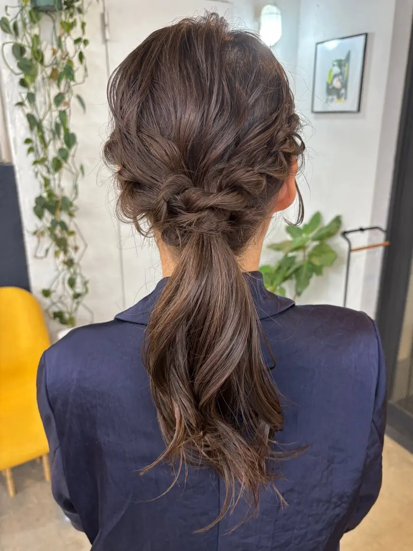 セミロング ヘアアレンジ ピンクブラウン ピンクラベンダー ボブ 顔まわりレイヤー 髪質改善 ヘアセット 暖色カラー/天神/ ヘイマサクラのヘアスタイル