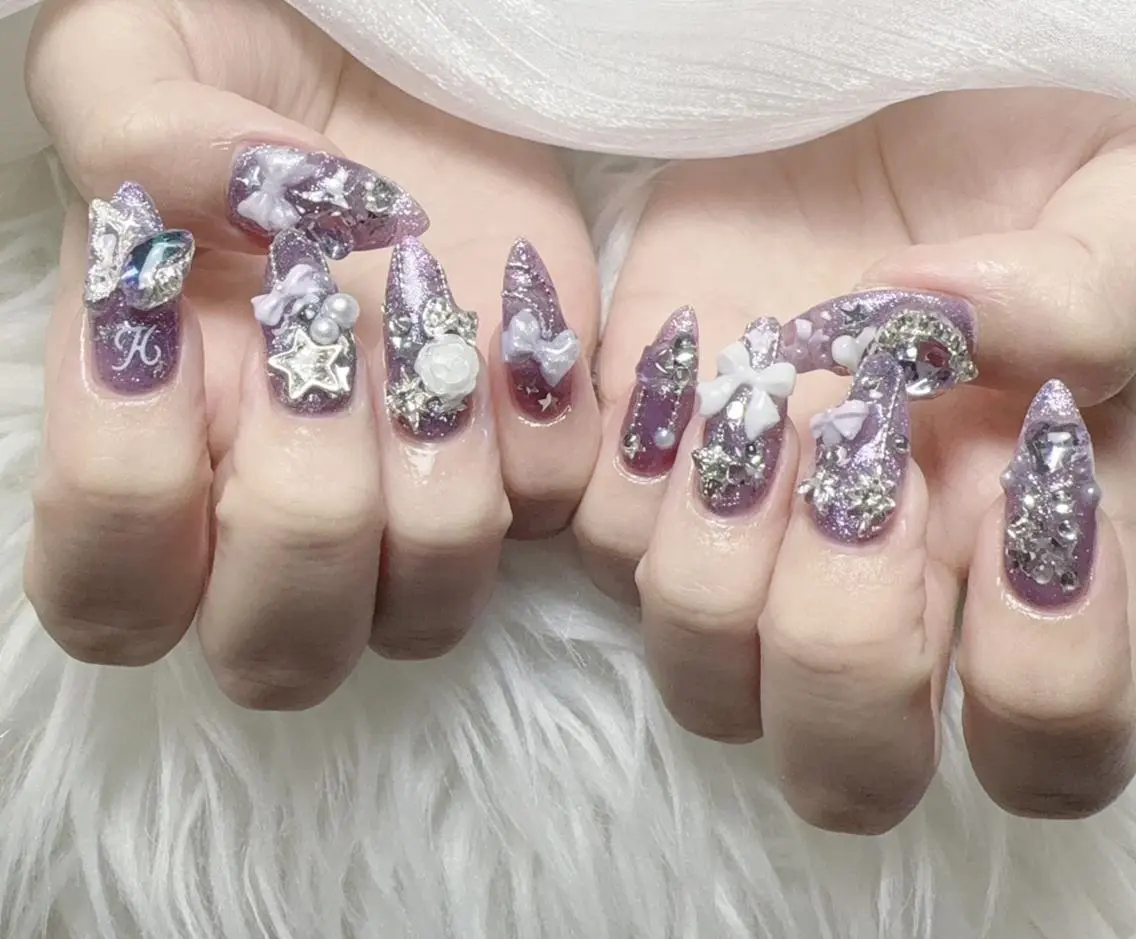 ネイル 成人式 ジェルネイル マグネットネイル 大理石ネイル(マーブル) 持ち込み ハンドネイル K.bi_nail ネイル長さ出し専門店のネイルデザイン