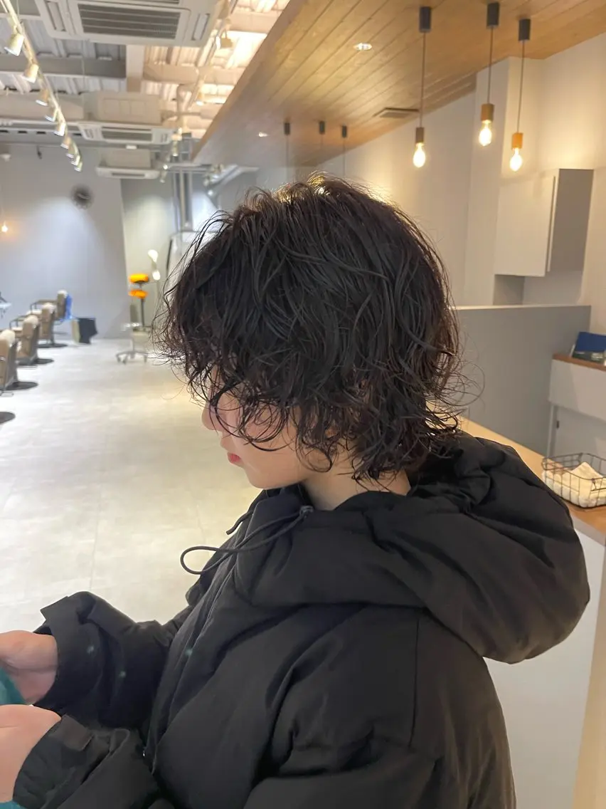 ショート パーマ ウルフカット カット パーマ トリートメント 石原圭悟 /ショート/艶カラーのヘアスタイル