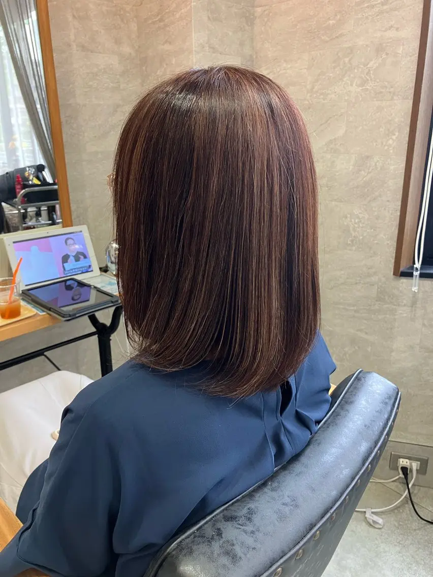 ミディアム カラー ハイライトカラー ハイライト 須賀 知穂のヘアスタイル