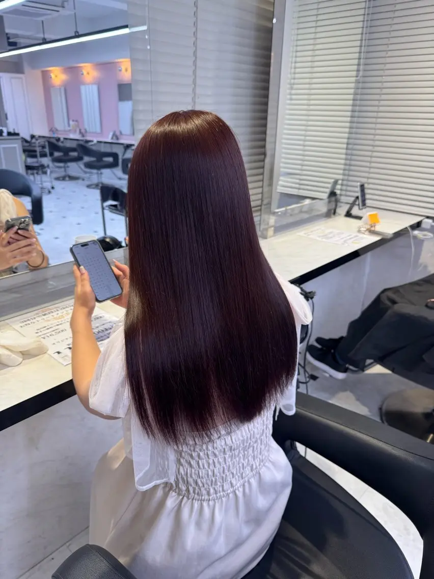 セミロング ヘアカラー トリートメント ヘッドスパ ヘアセット ♥️韓国風透明感 暖色misa♥️のヘアスタイル