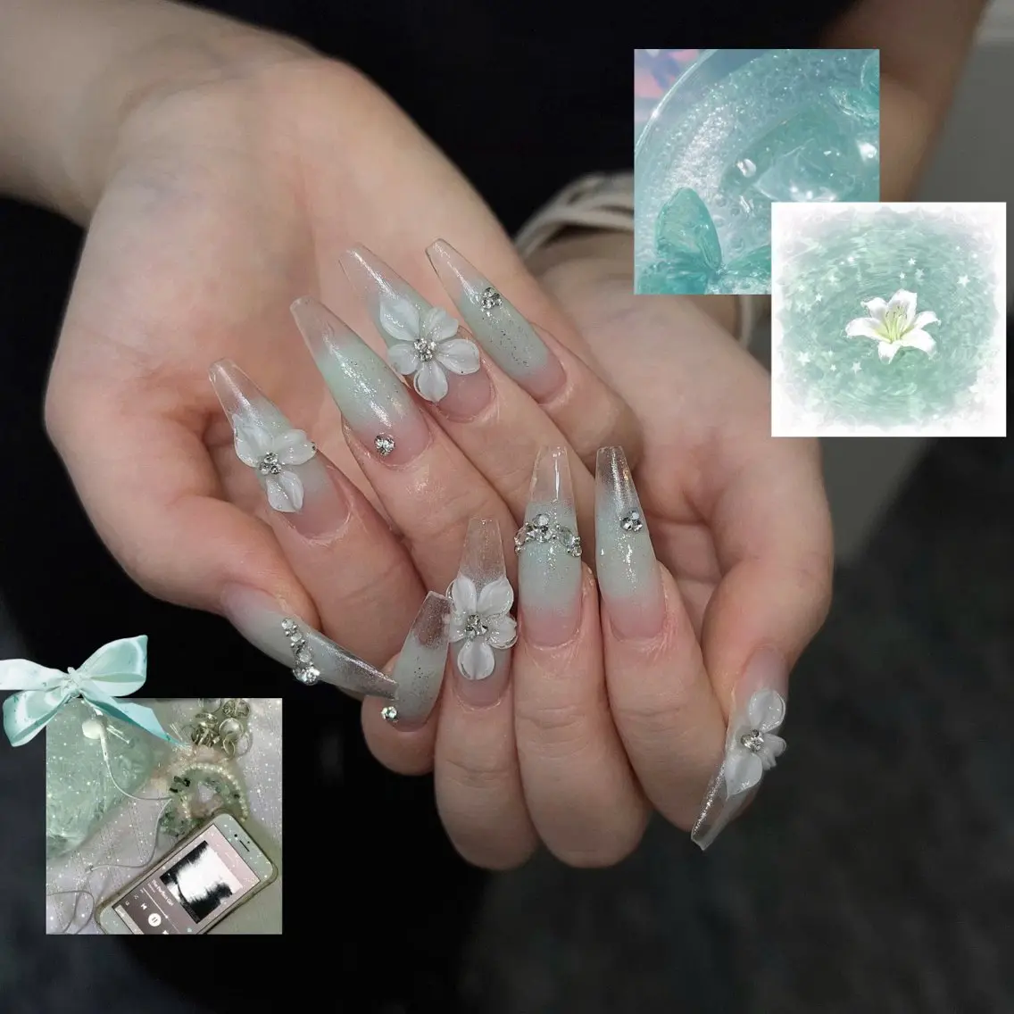 ネイル ガーリー ハート 韓国ネイル ニュアンスネイル リボン ハンドネイル Sora nail 長さ出し専門店のネイルデザイン