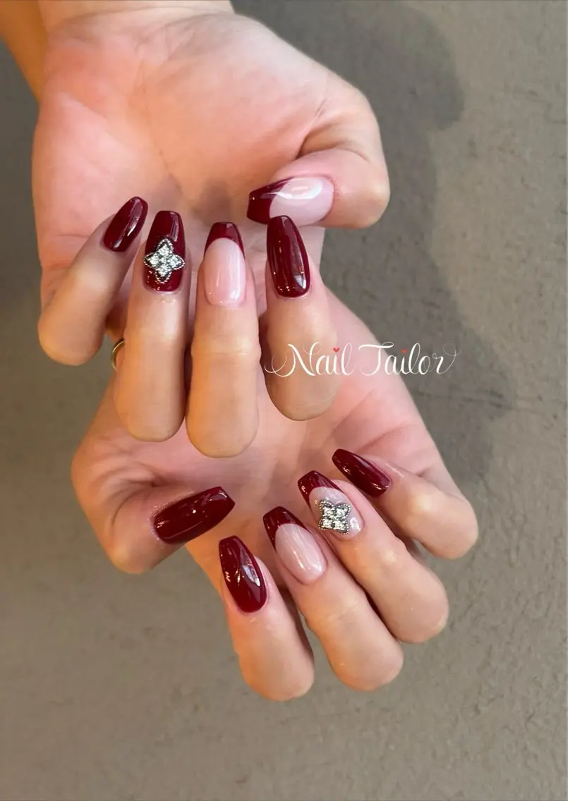 ネイル ボルドー フレンチネイル ワンカラーネイル ハンドネイル NailTailor ネイルテイラーのネイルデザイン