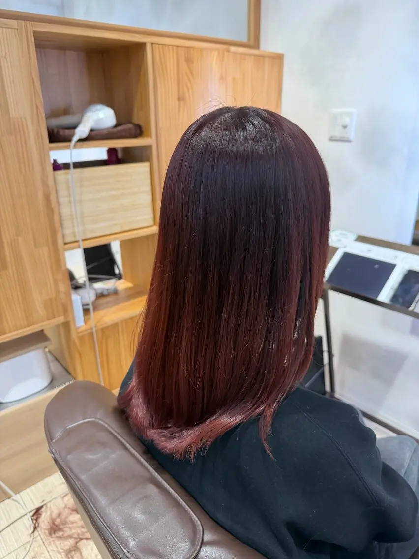 セミロング カラー ブリーチ ブリーチなしカラー レッドカラー レディースカット モデル募集　山田省吾のヘアスタイル