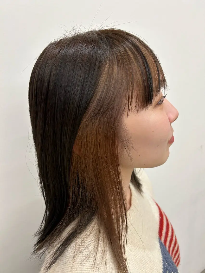 ミディアム カラー ミストバング ブリーチ フェイスフレーミング 田中 梨緒のヘアスタイル