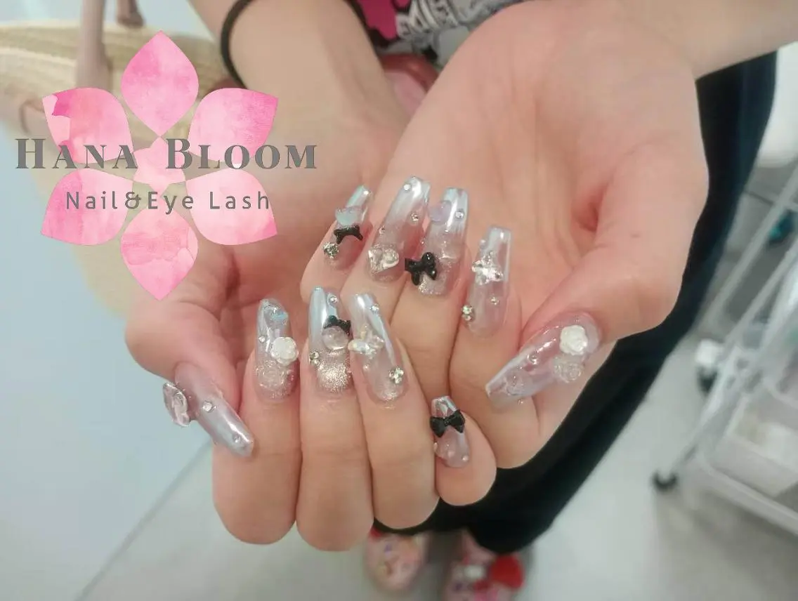 ネイル クリアネイル 長さ出し キラキラネイル 韓国ネイル ロングネイル ハンドネイル ハンドケア Hana Bloom 💖初回オフ無料のネイルデザイン