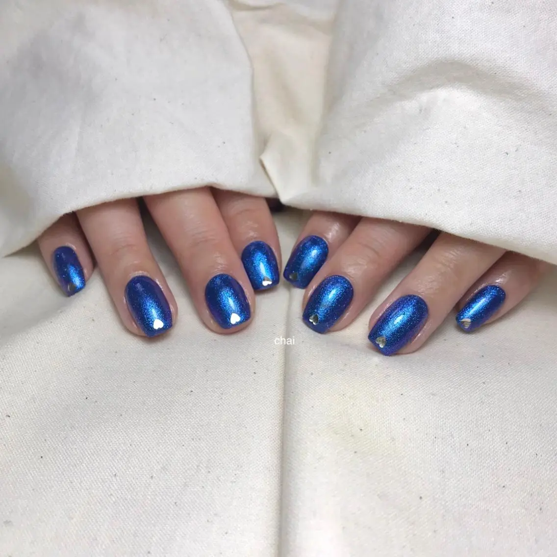 ネイル オーロラネイル ブルー ハート ホログラムネイル 韓国ネイル ハンドネイル chai nail _ai📍鶴橋/桃谷のネイルデザイン