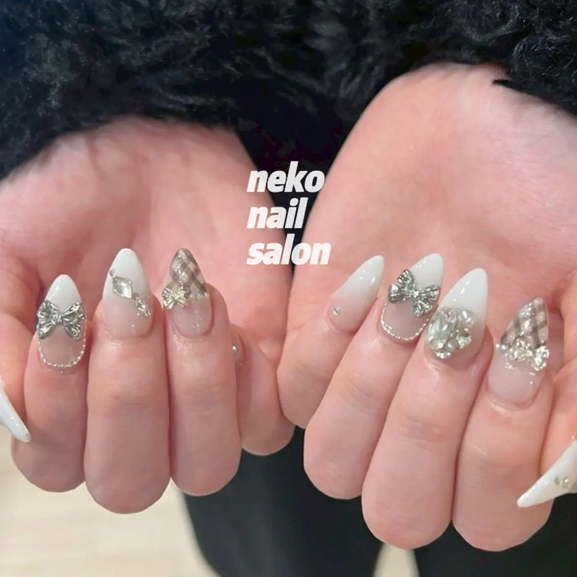 ネイル フレンチネイル キラキラネイル ツイードネイル ハンドネイル neko nailのネイルデザイン