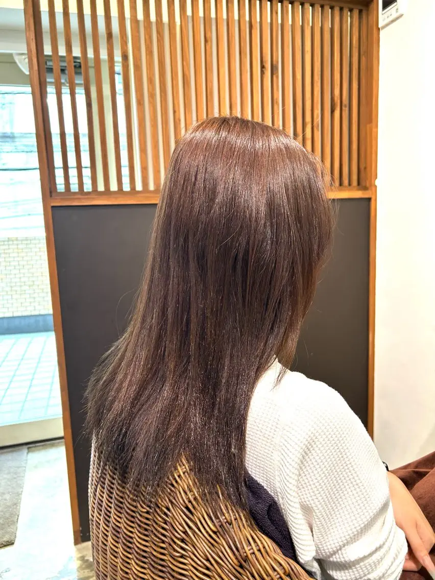 セミロング カラー ブリーチ ブラウンカラー 縮毛矯正 ヘアカラー 田辺 優志のヘアスタイル