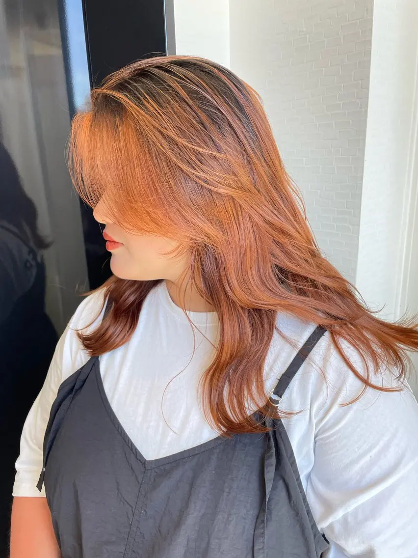 ロング カラー バレイヤージュ オレンジ レイヤーカット カット ヘアカラー YUI/ ブリーチカラー🌷のヘアスタイル