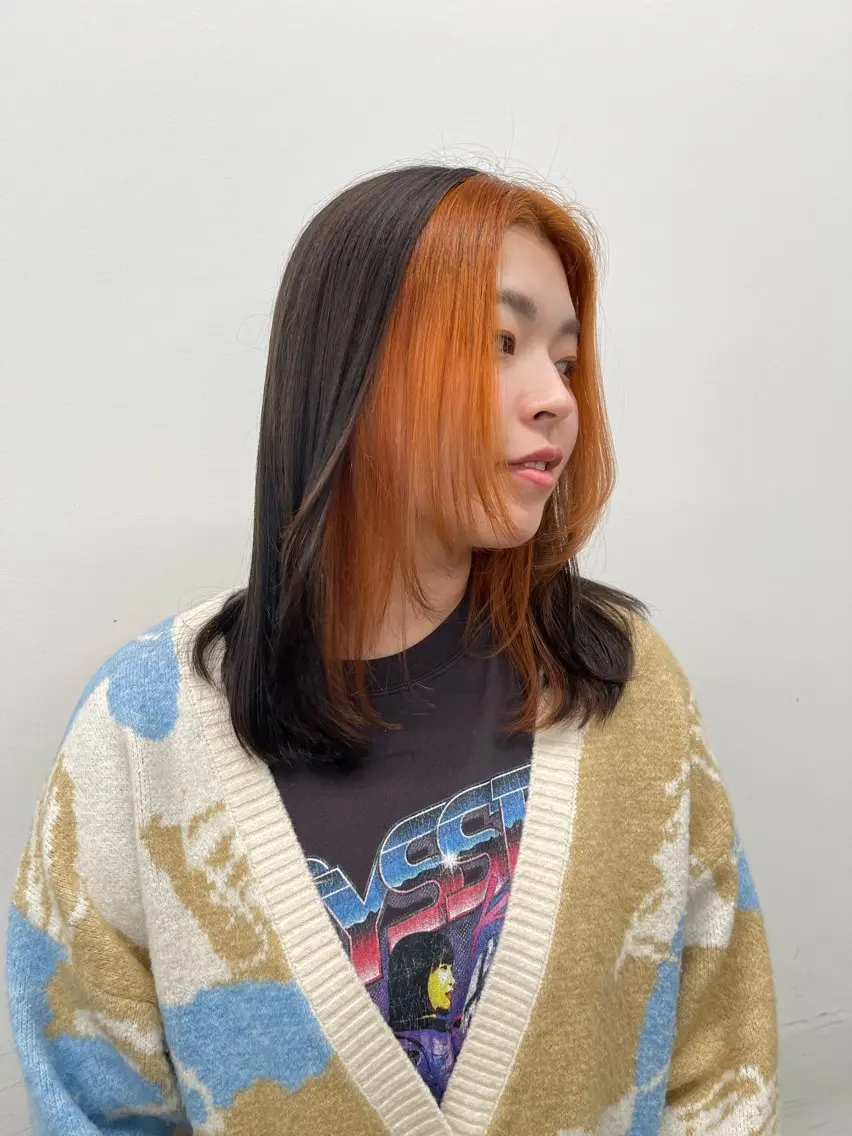 ミディアム ヘアカラー かめい りなのヘアスタイル