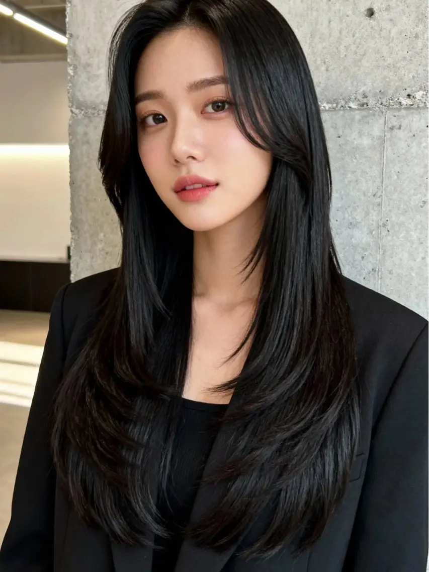ロング ロングレイヤー くびれヘア 顔まわりレイヤー 韓国風ヘア レイヤーカット カット ヘアカラー トリートメント 韓国レイヤーカット 🫧大阪梅田レイヤーのヘアスタイル