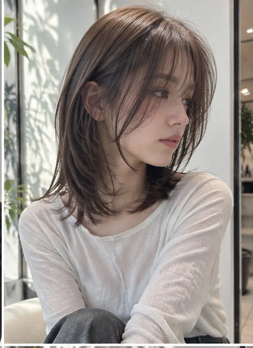 ミディアム カラー ミディアムレイヤー ベージュカラー 透明感カラー くびれヘア 顔まわりレイヤー カット ヘアカラー トリートメント 銀座/ハイレイヤー/ 艶髪カラー/田中颯士のヘアスタイル