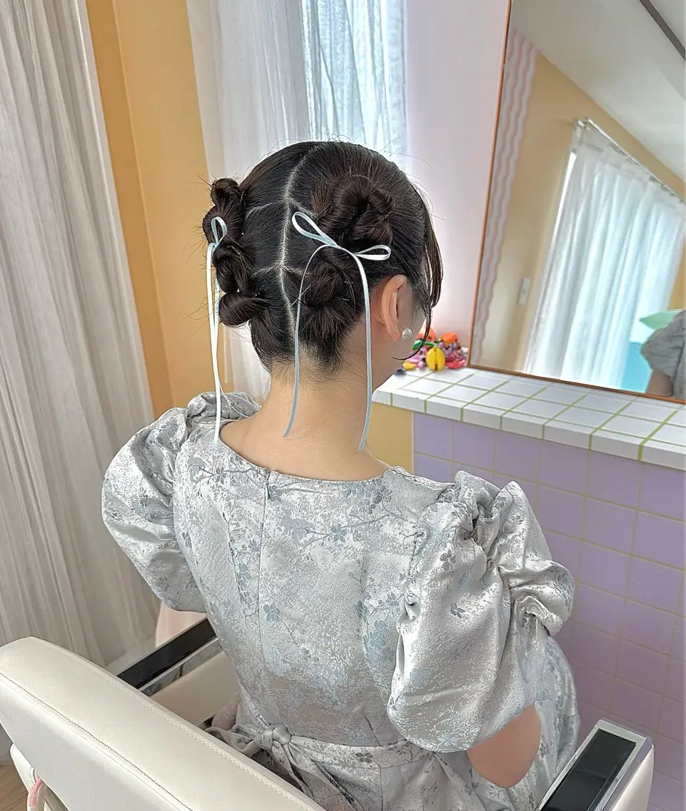 ミディアム ヘアアレンジ ヘアセット 杏寿 ヘアセットサロンのヘアスタイル