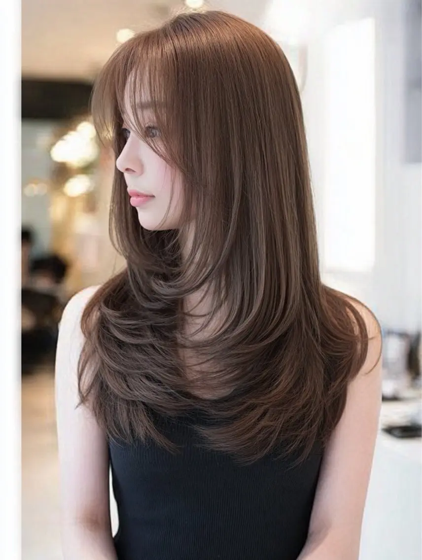 ロング 縮毛矯正 絶対綺麗な暖色カラー 🎯あります✨増渕✨のヘアスタイル